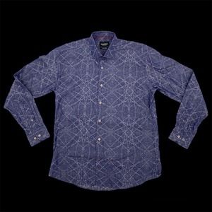 Maceoo Luxor Spider Navy Men’s Button Down Long Sleeve Size LARGE Italian Fabric